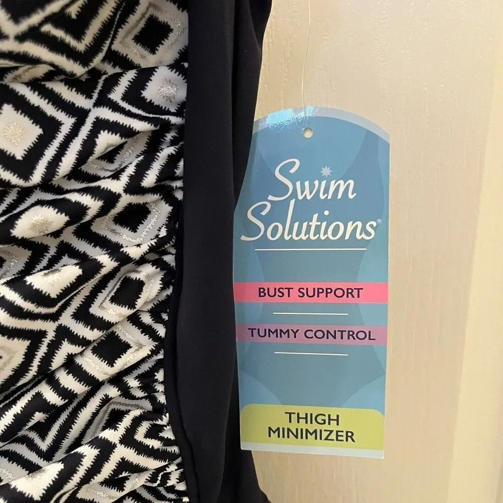 Swim Solutions Skirted Skater Swimsuit Swimdress Navy Blue Women's Size 8 NWT - Picture 6 of 11